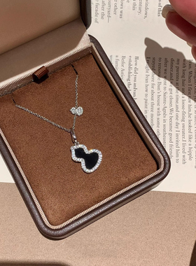 黑色亮面显白葫芦项链女锁骨链