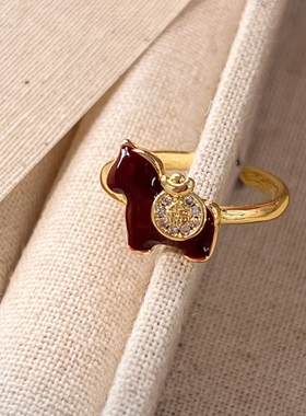 福袋生肖马本命年红色戒指女小众