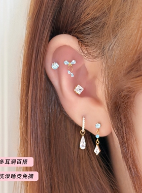 蓝水滴耳扣女不对称耳环时尚耳饰