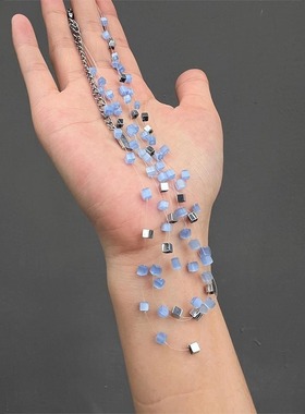 浅蓝方糖叠戴项链女新款海边配饰