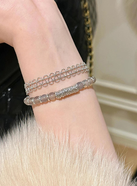 清冷感冰透串珠手串女款盘缠手链