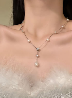 法式仿珍珠项链女款高级感锁骨链