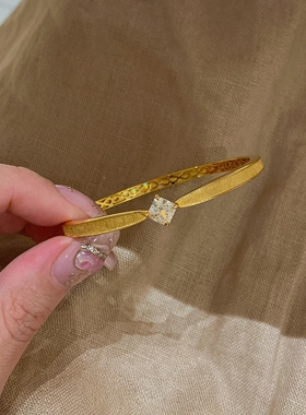 金色拉丝手镯女超闪方糖新年手饰