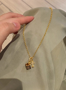 两件套~金色方块骰子项链女手链