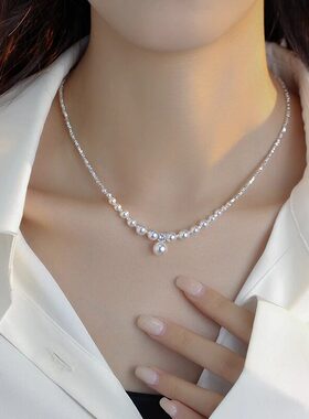 超闪仿碎银子珍珠项链女款锁骨链