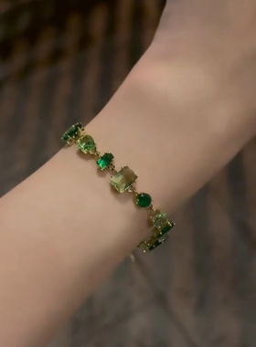 绿色方块几何手链女小众精致新款