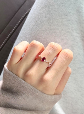 血红色鸽子蛋戒指女精致宫廷风