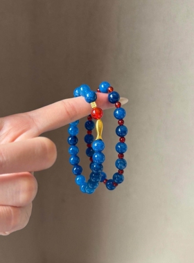 新中式蓝色串珠锦鲤手链小众手串
