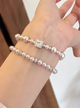 爆闪方糖仿曼塔玫瑰珍珠手链女款