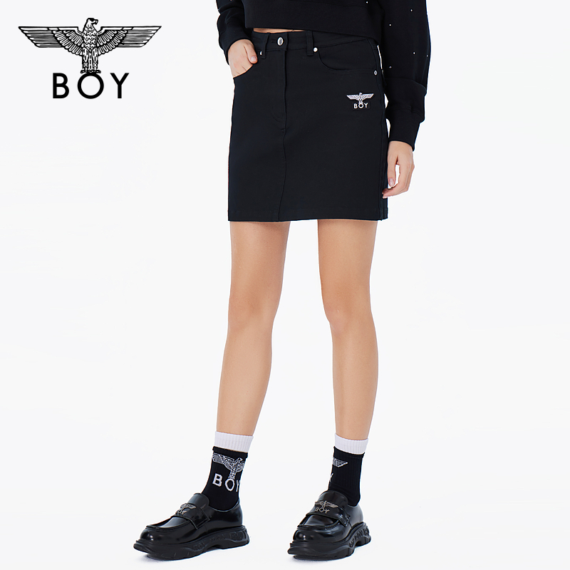 BOYLONDON24新品春夏女士短裙经典logo印花百搭显瘦半身裙W40800