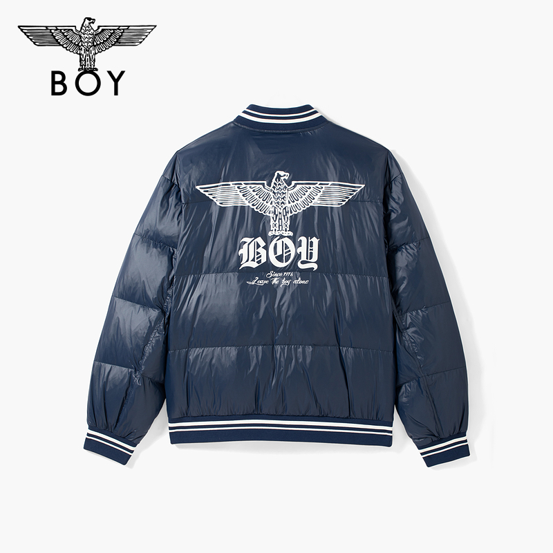 BOYLONDON短款羽绒服冬90绒棒球领夹克型印花男女同款外套N28902 - 图3