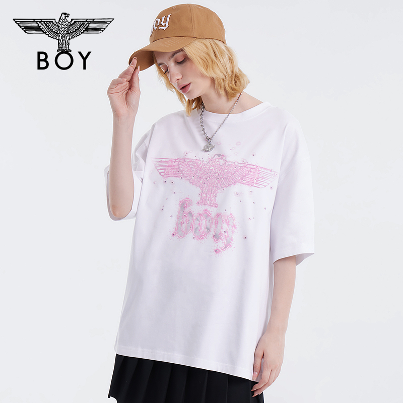 【暗夜星辰】BOYLONDON夏季情侣款短袖烫钻老鹰logo潮牌T恤N01003 - 图2