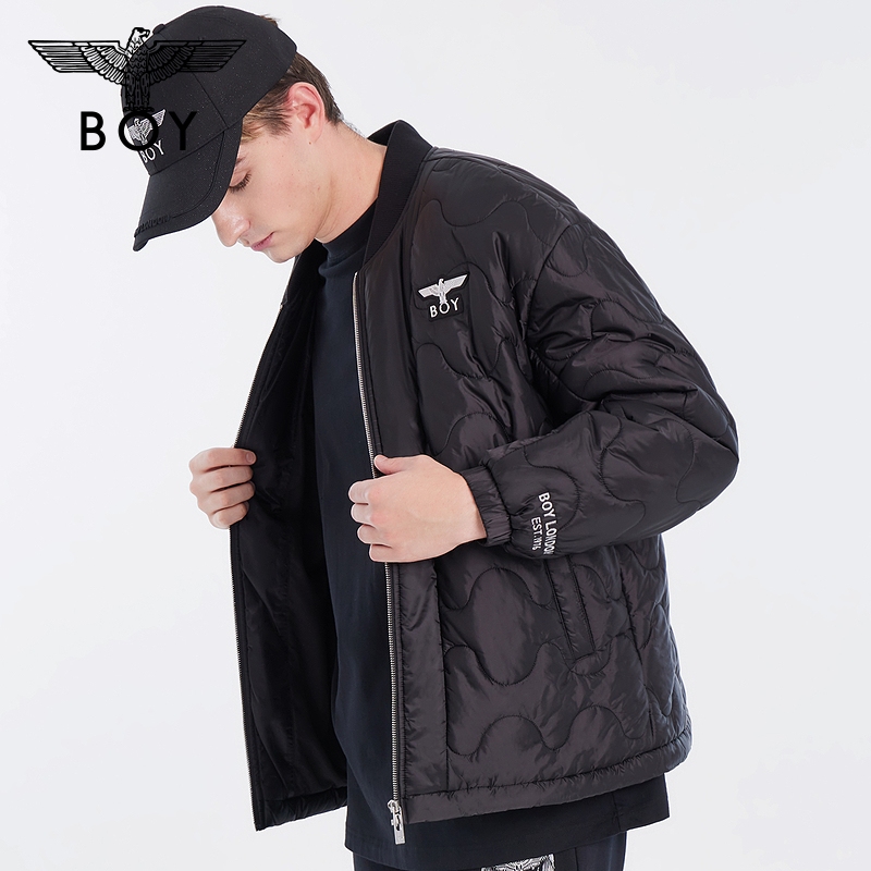 【太空少年】BOYLONDON秋冬男女款棒球领外套黑色老鹰棉服N29007 - 图1