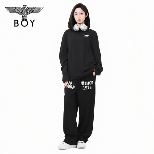 BOYLONDON潮牌街头风简约黑色百搭圆领长袖夏季男女同款T恤N00029 - 图2