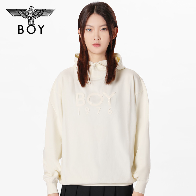 BOYLONDON春季男女同款简约立体logo潮酷连帽套头长袖卫衣N04801 - 图1