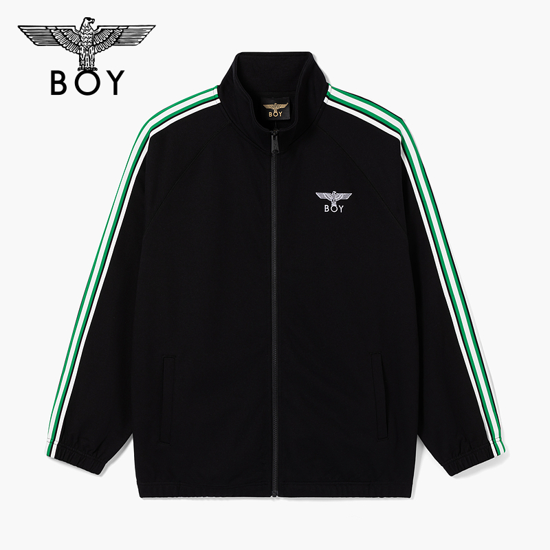 BOYLONDON秋季新品情侣款棒球服绣花撞色条纹休闲针织外套N12001