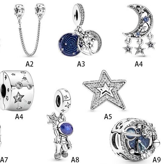 Panjia beads new blue starry sky river astronaut star glass beads star and moon beads diy jewelry accessories