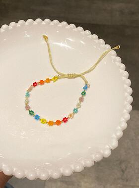 跨境新款彩色朵女小众设计感SL0551/S多巴胺手链手工编织抽拉手花