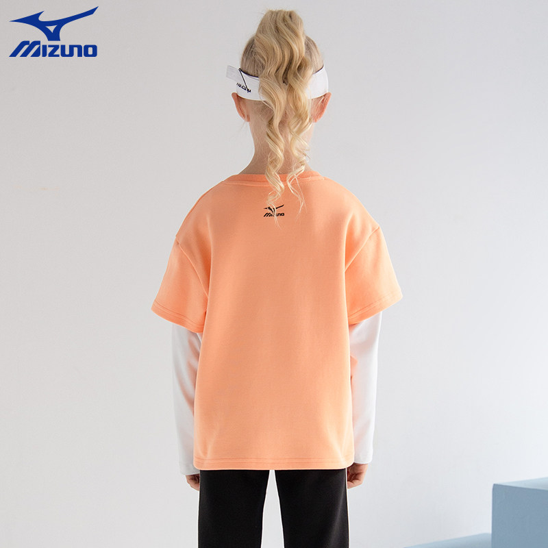 Mizuno美津浓女童春秋长袖T恤中大儿童装卫衣t洋气上衣潮2025