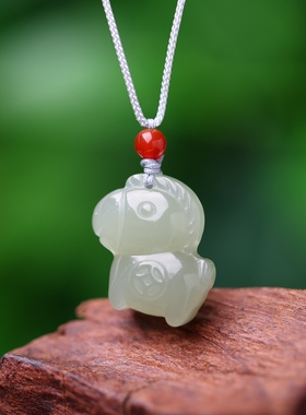 和田玉青海料小马吊坠男女生项链