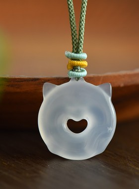 高冰玉髓招财猫挂件女生项链配饰