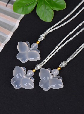 玉髓蝴蝶吊坠男女款项链时尚小众