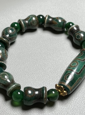 藏传绿色九眼天珠百搭手串男女