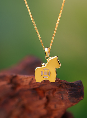 铜镶嵌白玉髓小马吊坠女生本命年