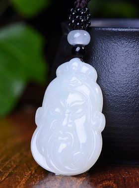 和田玉关公头吊坠男女生项链招财