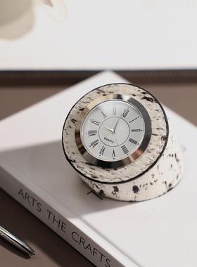 简约现代轻奢天然马毛床头柜时钟摆件样板房间民宿书房软装饰品