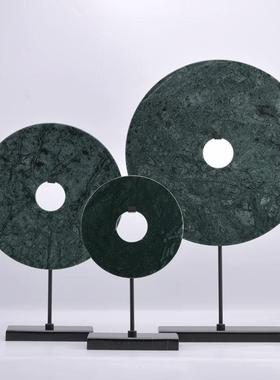 新中式样板房摆件现代家居软装饰品大理石平安扣玉扣入户玄关摆设