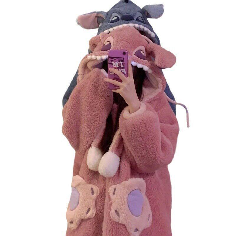 情侣史迪仔睡衣男女秋冬款珊瑚绒加厚加绒卡通睡袍套装保暖家居服,淘宝优惠券,粉丝福利购,淘宝优惠卷