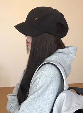 复古麂皮绒猫耳朵贝雷帽女秋冬咖色八角帽可爱summerpenguin帽子