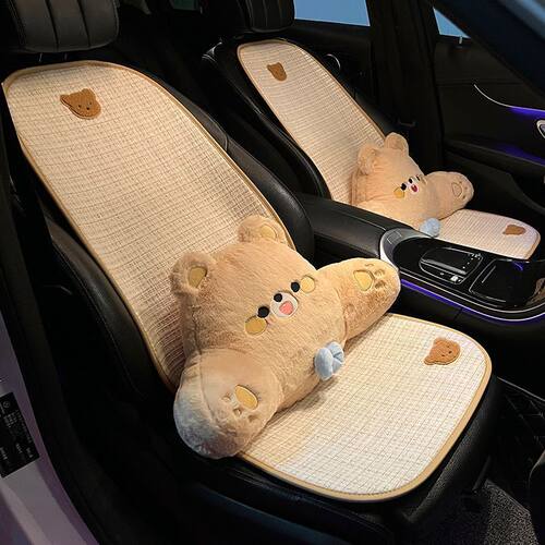 女神透气亚麻车载棉麻夏季汽车内可爱腰座垫卡通通用靠四季网红车 - 图0
