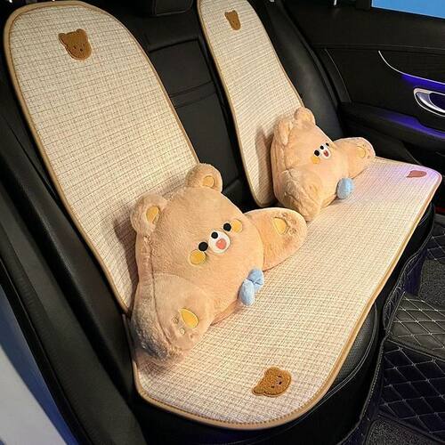 女神透气亚麻车载棉麻夏季汽车内可爱腰座垫卡通通用靠四季网红车 - 图1