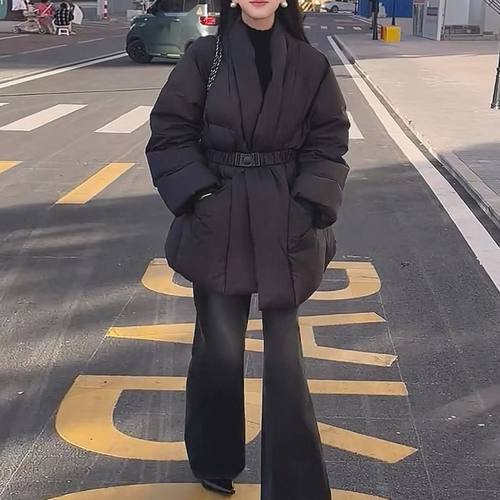 新款韩版系带收腰羽绒外套显瘦白鸭绒保暖羽绒服潮流名媛风 - 图3