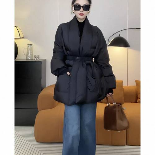 新款韩版系带收腰羽绒外套显瘦白鸭绒保暖羽绒服潮流名媛风 - 图1