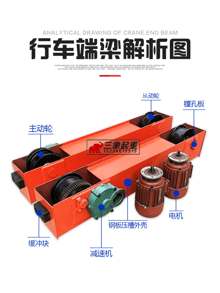 起重机行车行走端梁头150/200/300轮龙门吊地梁驱动轮软启动电机-图2