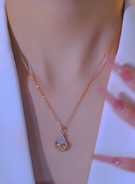 紫水滴吊坠项链不掉色气质女
