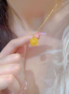 钛钢锁骨链女小方糖18K金不掉色