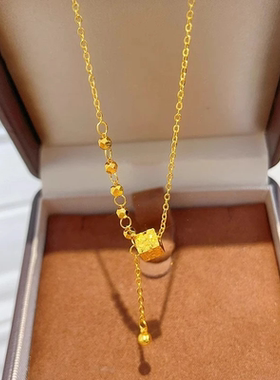 金色碎碎冰小方块小蛮腰流苏项链