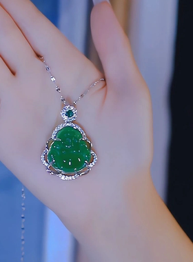 新中式绿色满锆大肚佛项链不掉色