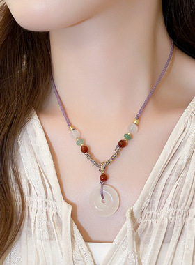 紫色编绳平安扣项链新中式轻奢