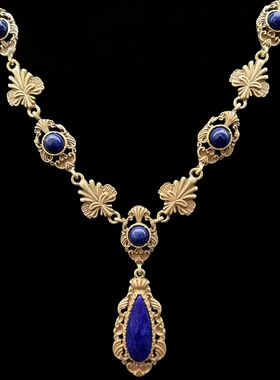 中古Vintage重工 青金石镶嵌宫廷复古风 高级质感水滴首饰套装