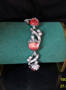 法式复古风饰品甜美粉色莱茵石项链手链耳钉套装气质优雅百搭配饰