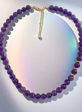 2025新款小众复古紫色贵气项链不对称高级可调节锁骨链串珠手链饰