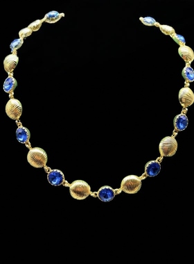 中古Vintage电镀真金气质百搭 圆形立体高级感黑色宝蓝色项链套装