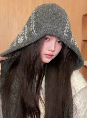 女款费尔岛围巾一体保暖护耳帽