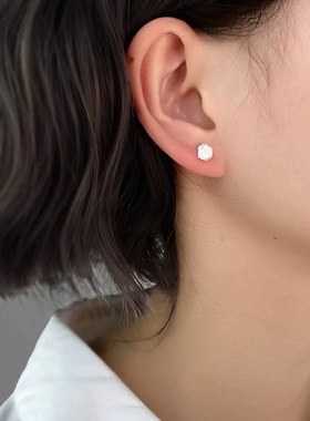 S999纯银针立体几何小巧耳钉女
