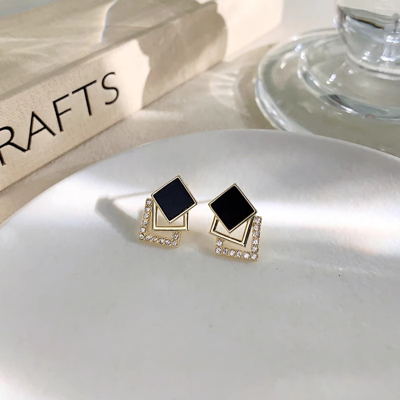 港风叠放方形耳钉女纯银时尚百搭耳环2025新款爆款氛围感独特耳饰